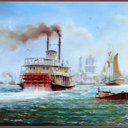 Jigsaw puzzle: Old Astrakhan. The first steamer