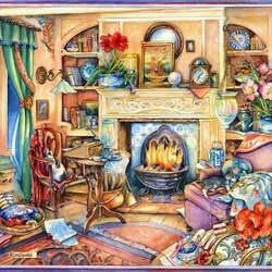Jigsaw puzzle: Room with fireplace