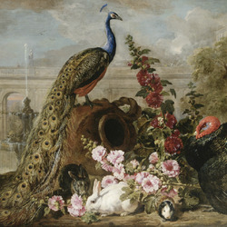 Jigsaw puzzle: Still life with peacock, rabbits and turkey