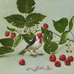 Jigsaw puzzle: Raspberry and bird