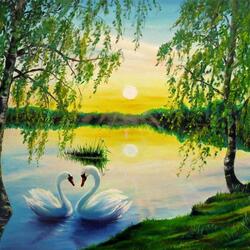 Jigsaw puzzle: Pair of white swans