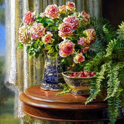Jigsaw puzzle: Still life with roses and strawberries