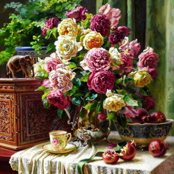 Jigsaw puzzle: Still life with roses and pomegranates