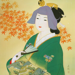 Jigsaw puzzle: Japanese woman with a fan