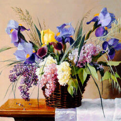 Jigsaw puzzle: Irises and lilacs