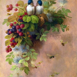 Jigsaw puzzle: Birds on a branch of blackberry
