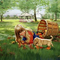 Jigsaw puzzle: Girl and puppy