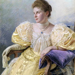 Jigsaw puzzle: Portrait of a lady in a yellow dress