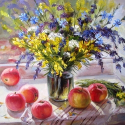Jigsaw puzzle: Bouquet and apples