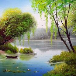 Jigsaw puzzle: Willows by the river