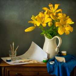 Jigsaw puzzle: Still life with lilies and paints