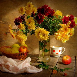 Jigsaw puzzle: Chrysanthemums and apples