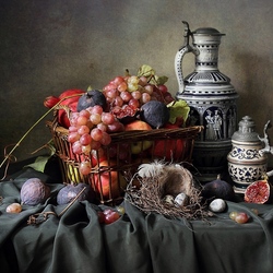 Jigsaw puzzle: With a basket of fruits and a nest