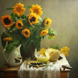 Jigsaw puzzle: Still life with sunflowers and melon