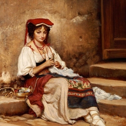 Jigsaw puzzle: Girl with needlework