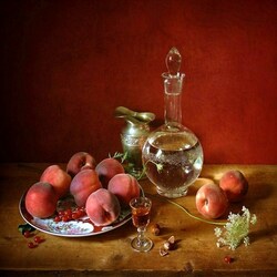Jigsaw puzzle: Red still life with peaches