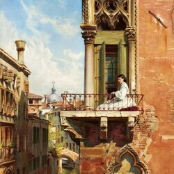 Jigsaw puzzle: Anna Passini on a balcony in Venice