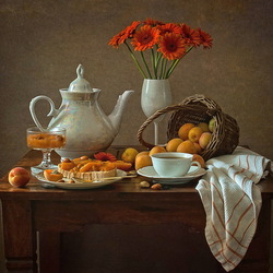 Jigsaw puzzle: Still life with gerberas and apricot jam