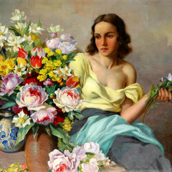 Jigsaw puzzle: Woman with flowers