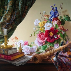 Jigsaw puzzle: Still life with flowers and books