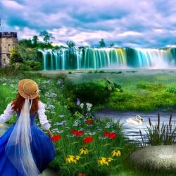 Jigsaw puzzle: Castle by the waterfall