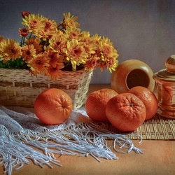 Jigsaw puzzle: Still life with chrysanthemums and tangerines