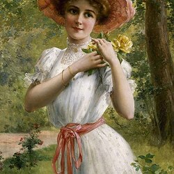 Jigsaw puzzle: Girl with yellow rose