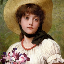 Jigsaw puzzle: Girl with a bouquet of sweet peas