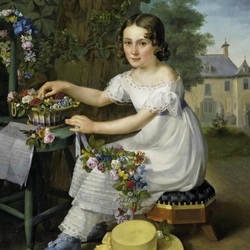 Jigsaw puzzle: Girl weaving a wreath