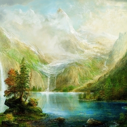 Jigsaw puzzle: Mountain landscape with waterfalls