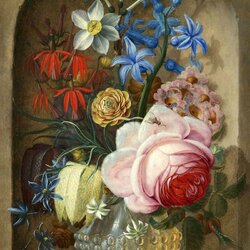 Jigsaw puzzle: Flowers in a vase in a stone niche