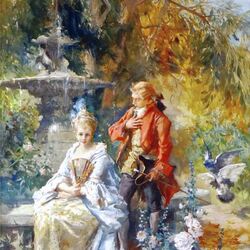Jigsaw puzzle: Flirting by the fountain