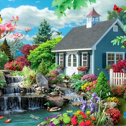 Jigsaw puzzle: House by the waterfall
