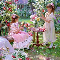 Jigsaw puzzle: Girls with a bouquet of roses