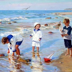 Jigsaw puzzle: Children launch boats