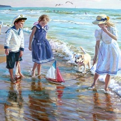 Jigsaw puzzle: Children by the sea