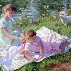 Jigsaw puzzle: Children by the river