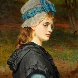 Jigsaw puzzle: Girl in a cap with a blue ribbon