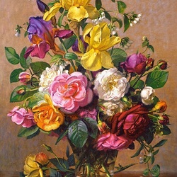Jigsaw puzzle: Bouquet of roses and irises