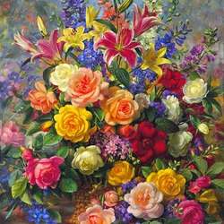 Jigsaw puzzle: Bouquet of lilies and roses