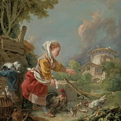 Jigsaw puzzle: Young girl feeding chickens