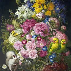 Jigsaw puzzle: Bouquet of flowers and parrots