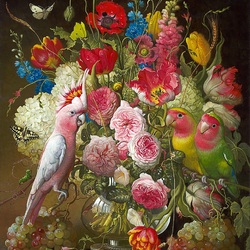 Jigsaw puzzle: Bouquet of flowers and parrots