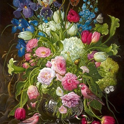 Jigsaw puzzle: Bouquet of flowers and birds
