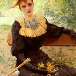 Jigsaw puzzle: Lady with a yellow bouquet
