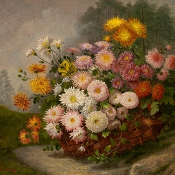 Jigsaw puzzle: Chrysanthemums in a basket