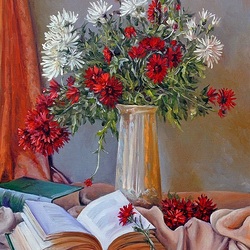 Jigsaw puzzle:  Still life with flowers and books
