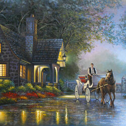 Jigsaw puzzle: Carriage in front of the house