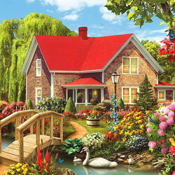 Jigsaw puzzle: House with a garden by the stream