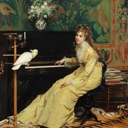 Jigsaw puzzle: Girl at the piano with a parrot